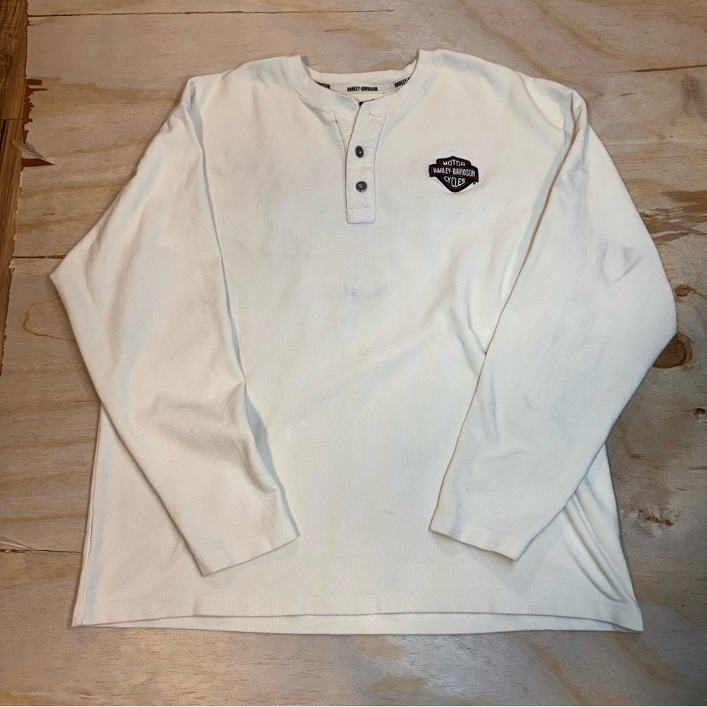 Vintage Harley Davidson Sweatshirt Embroidered Thermal Size 2XL Light Stains